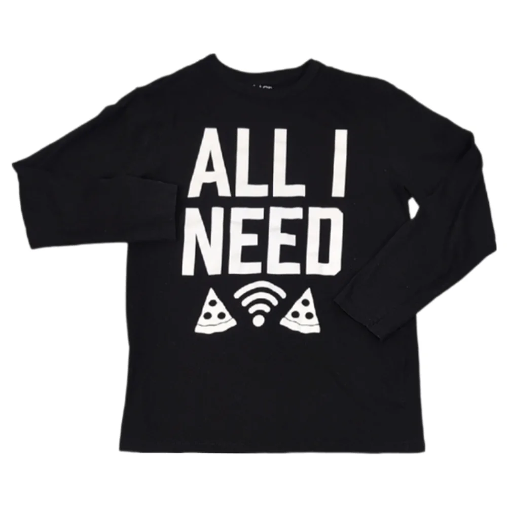 Childrens Place Long Sleeve Crew Neck Tshirt Pizza Wifi Funny Top Boys L 10 12